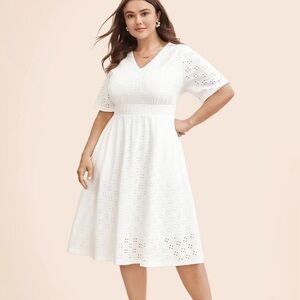 BloomChic Plus Size 4XL Solid Pocket Laser Cut Surplice Neck Knee Dress us26